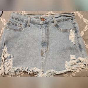 Distressed Light Blue Denim Shorts